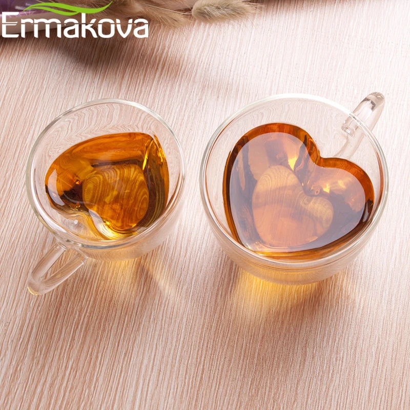 Glass Double Walled Heart Mug