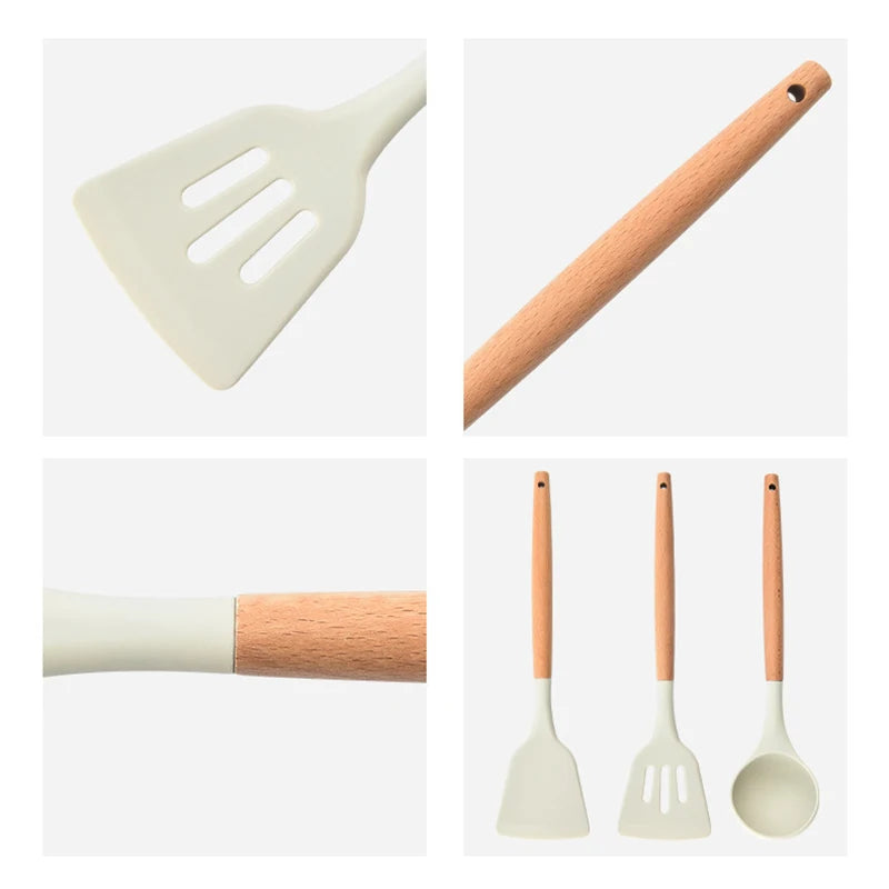 Silicone Kitchen Tools Wooden Handle