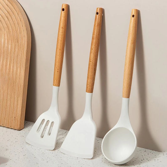 Silicone Kitchen Tools Wooden Handle