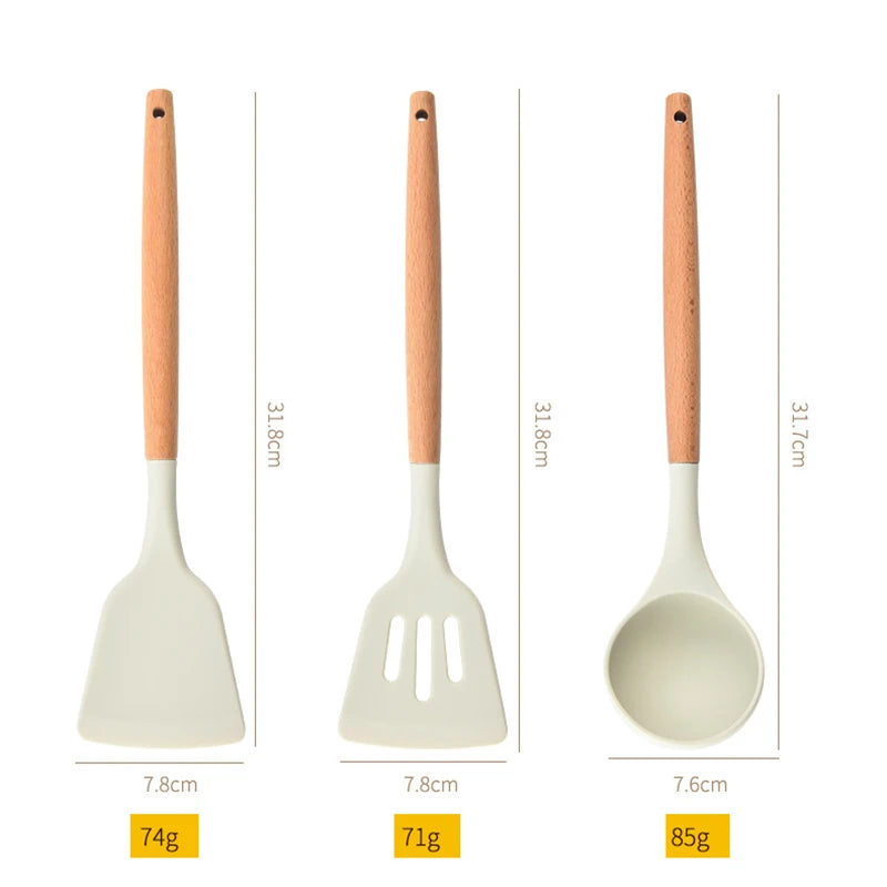 Silicone Kitchen Tools Wooden Handle